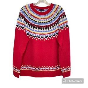 Vtg Lands End Lambswool Fair Isle Norwegian Crewneck Sweater